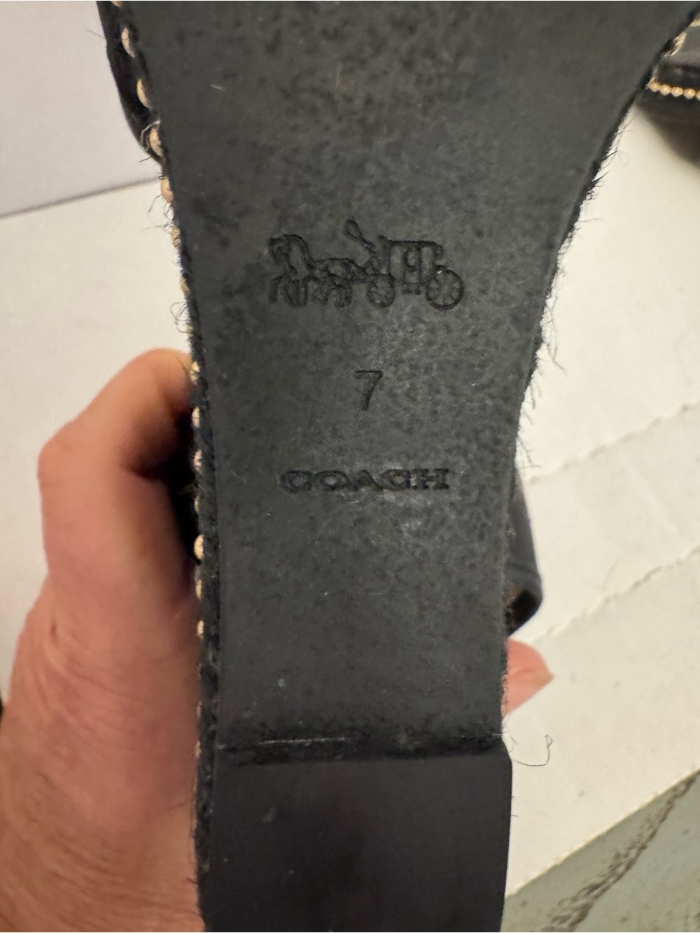 Coach Black Wedge Sandals with Ankle Wraps and Stud Trim (WORN ONCE) - Picture 5 of 9